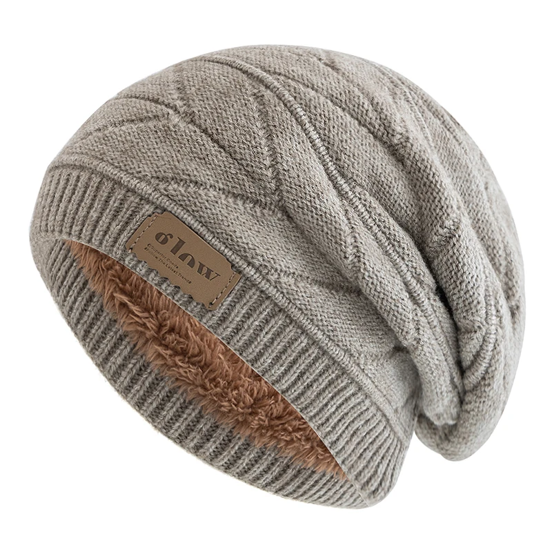 Unisex Beanie Hats For Men Women Outdoor Ski Sports Winter Hat Letter Label Decor Plush Fur Lined Warm Knitted Hat