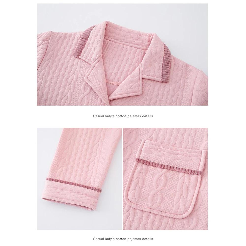 Women's Winter Sleeping Pajamas Set 3-Layer Warm Air Cotton Senior Mother Elegant Sleepwear Casual Soft Comfortable pijama mujer