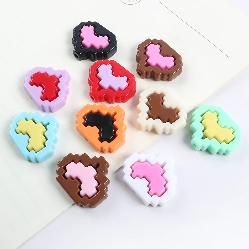 도파민 컬러 픽셀 시리즈 러브 하트 세트 비즈, 쥬얼리 제작 DIY 장식, 자동차 장식, 휴대폰 줄, 키체인 액세서리
