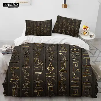 Egyptian Mythology Pharaoh Hieroglyphics Comforter Bedding Set,Duvet Cover Bed Set Quilt Cover Pillowcase,Queen Size Bedding Set