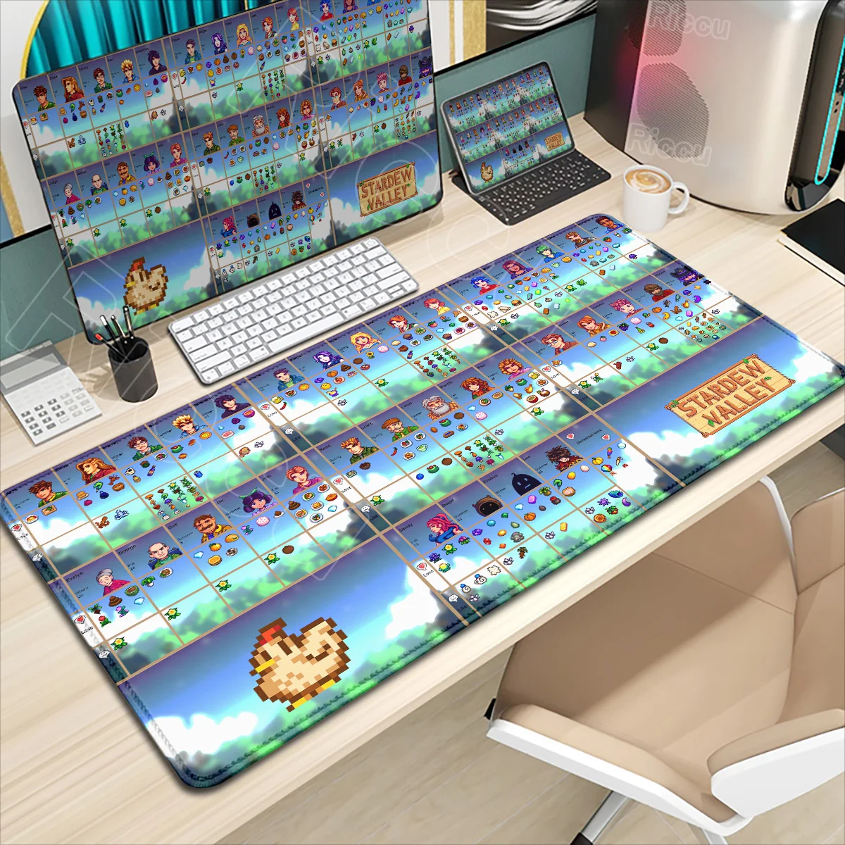 Großes Gaming-Mauspad, Pixel Art, Kawaii, Anime, Tischmatte, PC, Stardew Valley, Mauspad, Laptop, Cartoon, niedliches Tastaturpad, XXL-Schreibtischunterlage