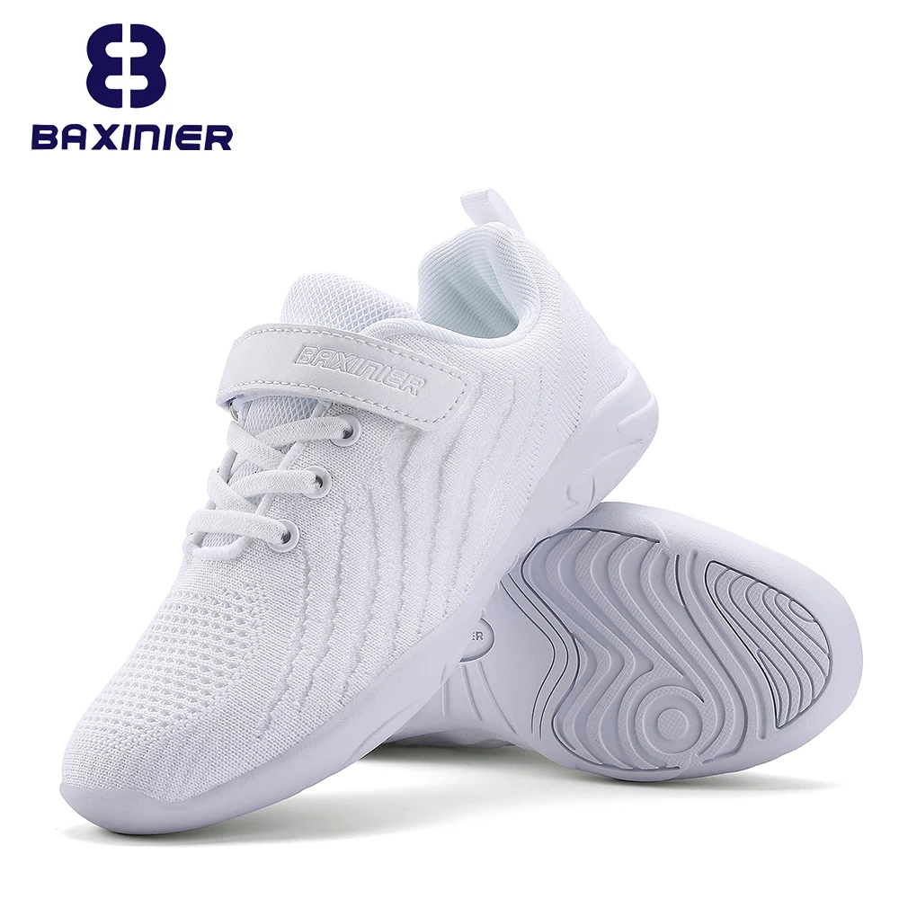 BAXINIER Girls White Cheer Shoes Trainers  Breathable Training Dance Tennis Shoes Lightweight Youth Cheer Competition Sneakers arkkg girls white cheerleading shoes kids soft bottom cheer shoes mesh breathable womens competition trainer shoes dance shoes