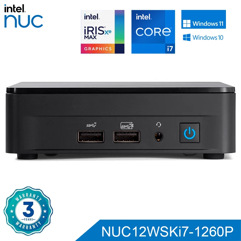 

Intel NUC 12 Pro Mini PC Slim NUC12WSKi7 Core i7-1260P Processor Win11 Pro USB 3.2 WiFi 6 Thunderbolt 4 Intel Iris Xe Graphics