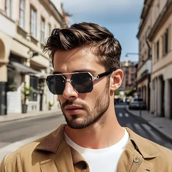 Men's Metal Sunglasses Square Half Frame Rice Nails Casual Trend Personality Retro Fashion Outdoor Sports Eyeglasses