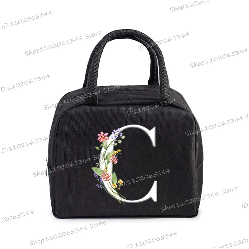 1Pc Portable Lunch Bag Wildflower Alphabet ABCD..Cooler Ice Pack Lunch Box Insulation Package Insulated Thermal Unisex Bag