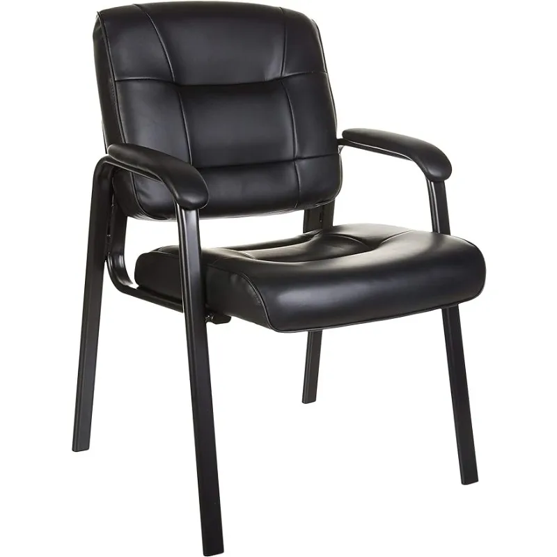 

Classic Faux Leather Office Desk Guest Chair with Metal Frame, Black, 27.4D x 23.6W x 35.8H in