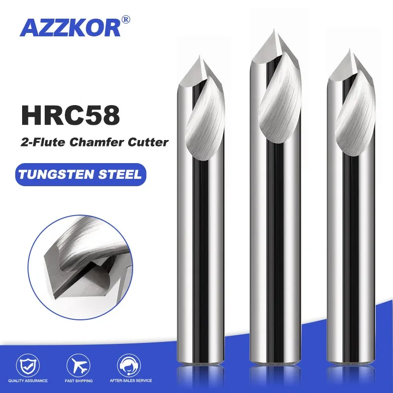 

AZZKOR HRC58 2-Flute Tungsten Steel Carbide For Aluminum Alloy Chamfer Milling Cutter CNC Mechanical Machining Chamfering Tools