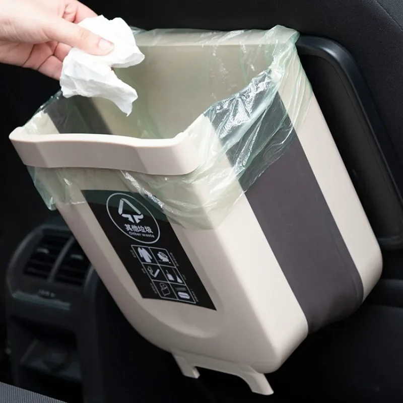 9L Folding Waste Bins Kitchen Garbage Bin Foldable Car Trash Can Wall Mounted Trashcan for Bathroom Toilet Waste Storage Bucket trash can