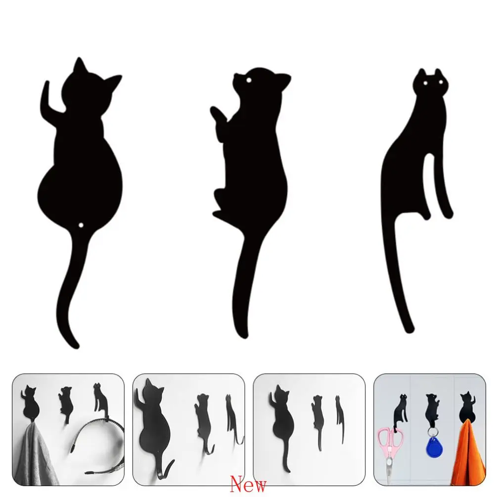 

3pcs Cute Cat Design Metal Keys HookSimple Robe & Towel Hook Nail-free Punch-free Strong Adhesive Hook Wall Hanging Decoration w