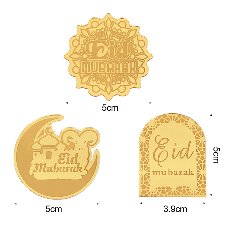 5/10PCS Eid Mubarak Cake Topper Gold Acrylic Cupcake Toppers Ramadan Kareem Baking Tools Islamic Muslim Party Cake Decorations