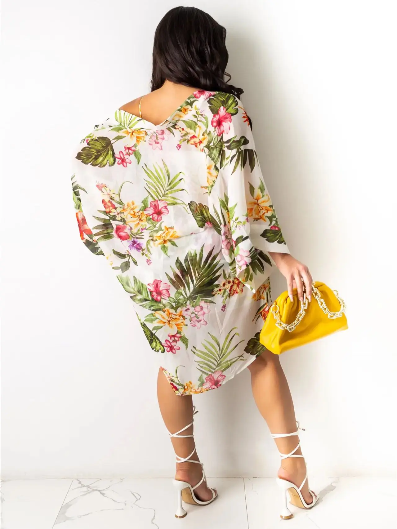 luxury Chiffon Soft bikini 3Pieces Set Cover-Ups bikinis Flower Vacation Beach With Slits  Stretchy Mesh Women\'s Summer Dress