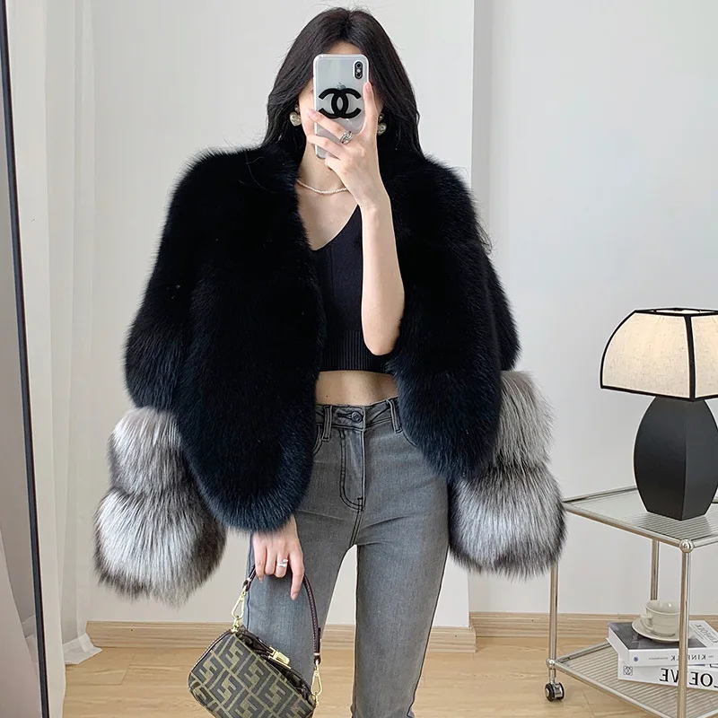 

2024New Full Skin Fox Fur Grass Coat Women's Short Korean Edition Slimming Silver Fox Haining Fur Coat Winter