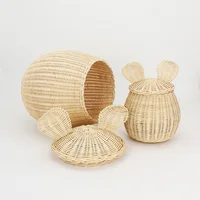 Breathable Rattan Storage Set - Mouse Shape Toy Organizer for Indoor Plants & Children's Books - Rustic Farmhouse Decor Basket 2