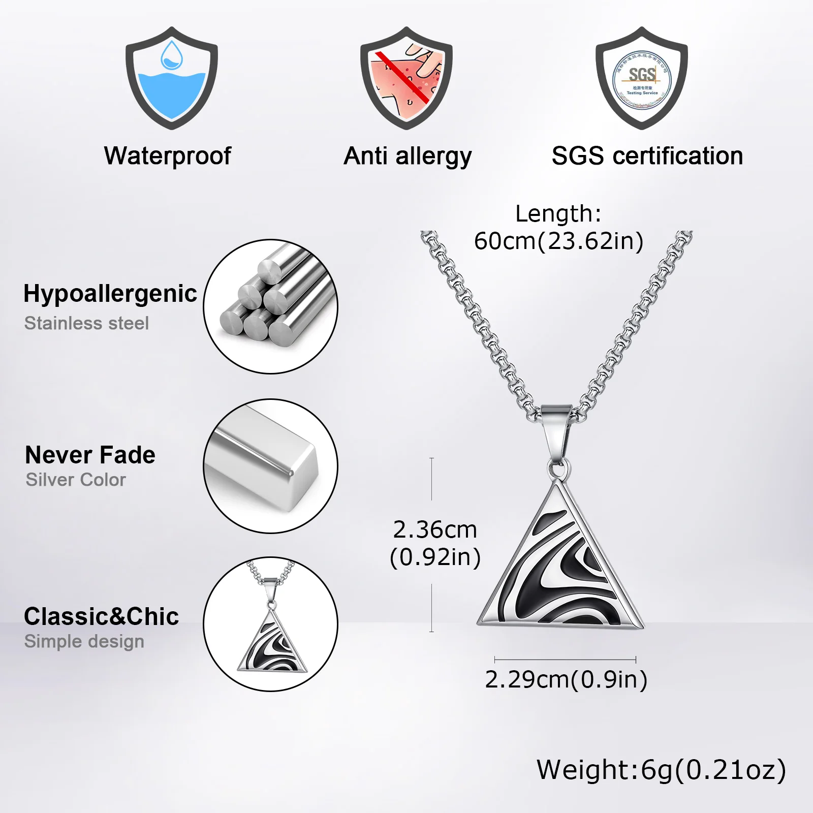 Edelstahl-Halskette mit Korrosionswellenmuster für Männer, Halskette mit Punk-Dreieck, quadratischem Stern-Anhänger, Hip-Pop-Rock-Schmuck, Geschenk – Detail 12