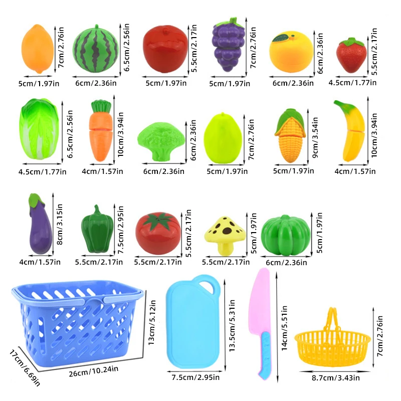 12-23pcs Kitchen Fun Cutting Fruits and Vegetables Food Play House Set with Bucket Puzzle Education Toys For Boys Girls Gifts