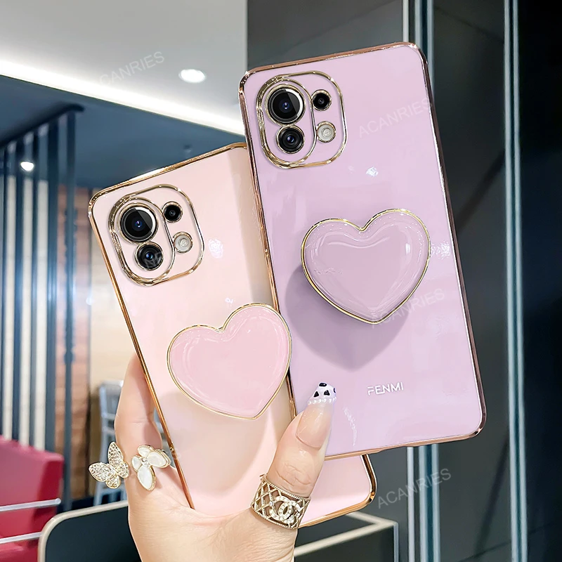 Luxury Heart Phone Holder Silicone Case – Plating Love Design