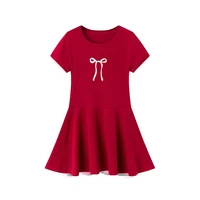 Robe d'été confortable et décontractée pour filles, robe plissée à imprimé nœud doux et mignon pour enfants, jupe à col rond et longueur genou, 1/3 pièce 5