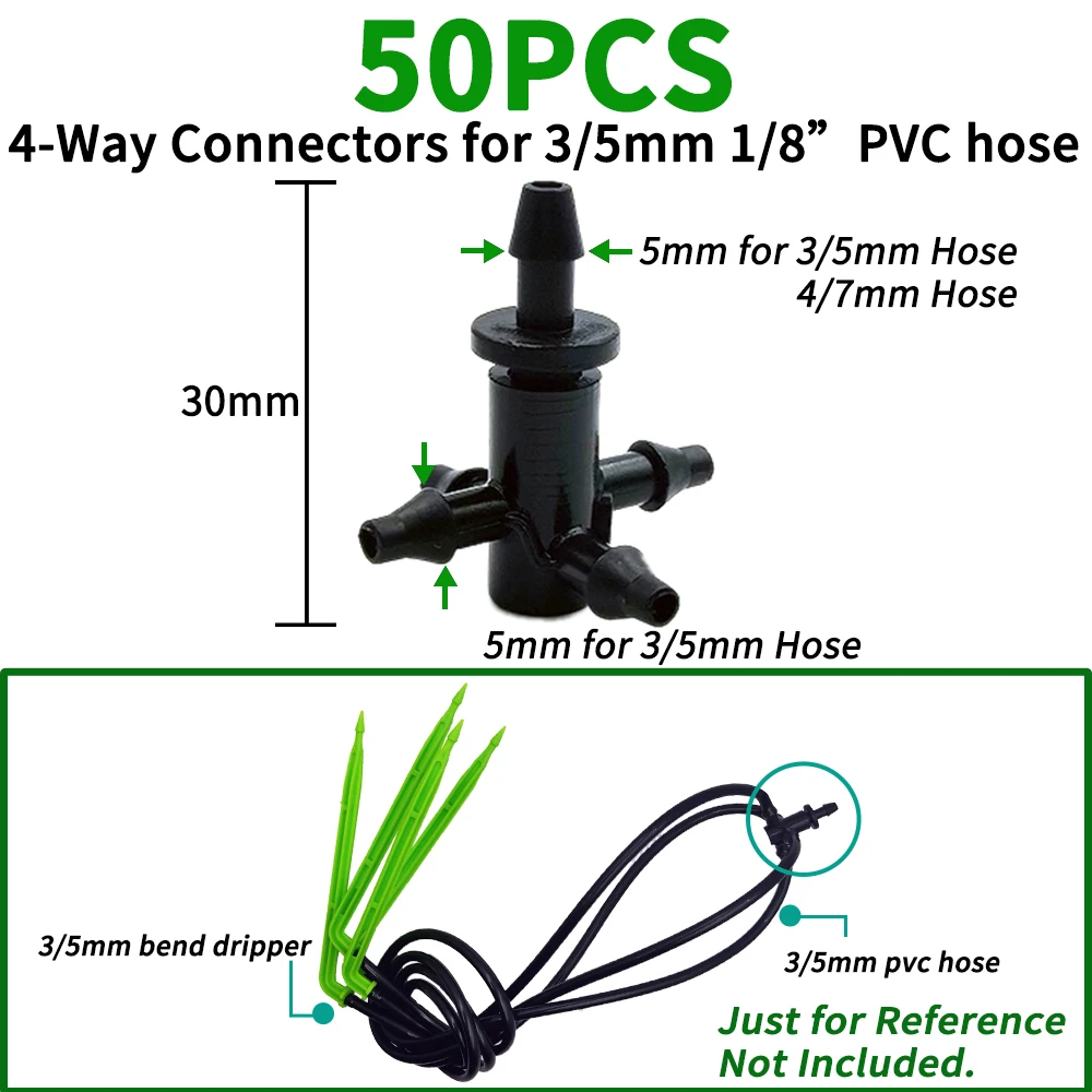 Oase 20 Stück Stacheldraht 3/5mm Schlauch gerade Schnell anschluss Tropf bewässerungs garten mit 2-Wege-4-Wege-Schlauch-Splitter-Verbindung Quer verbinder – Detail 6