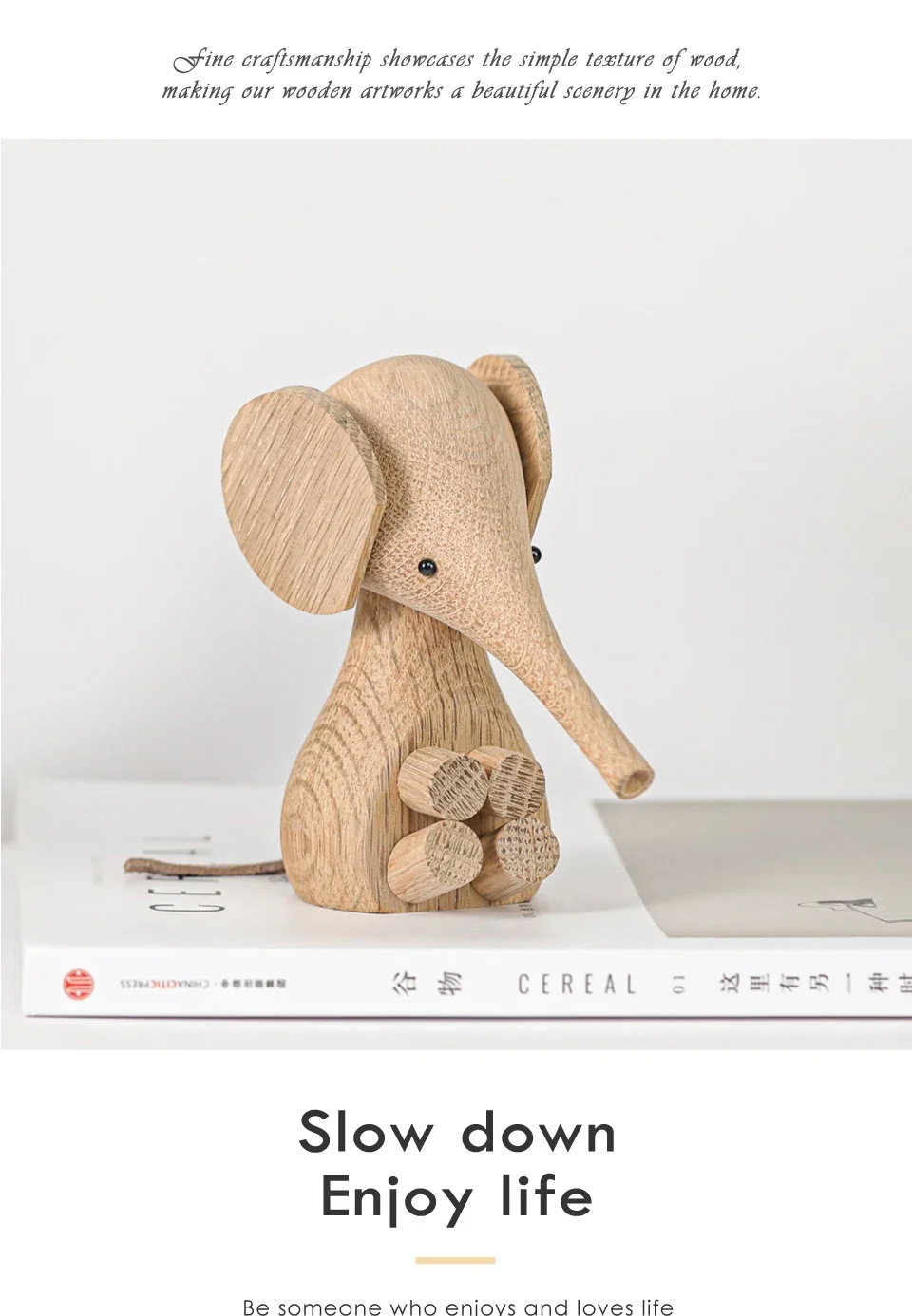 Nordic Wooden Elephant Figurine Decor