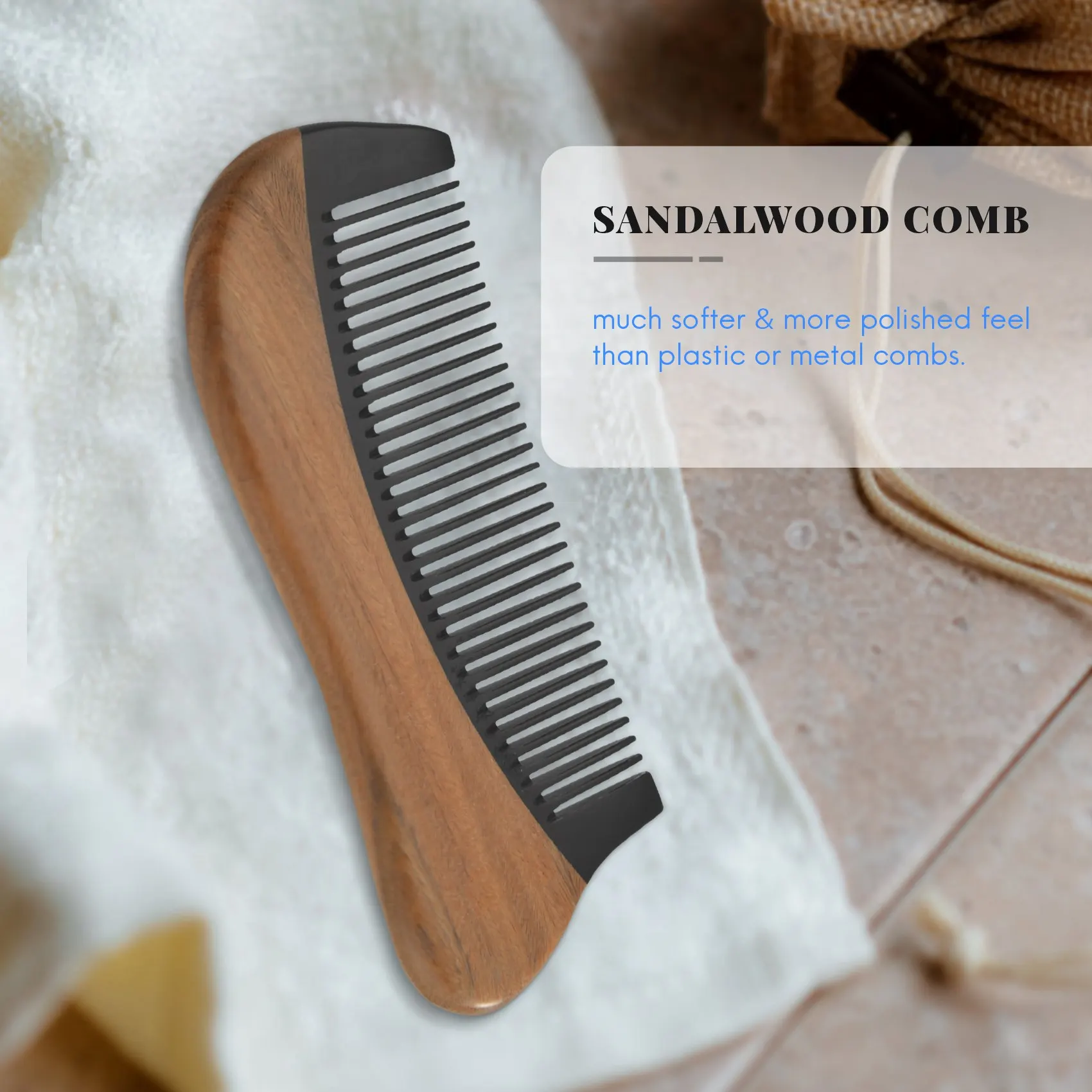 Natural Black Buffalo Horn Hair Comb Fine Toothed Comb Wooden