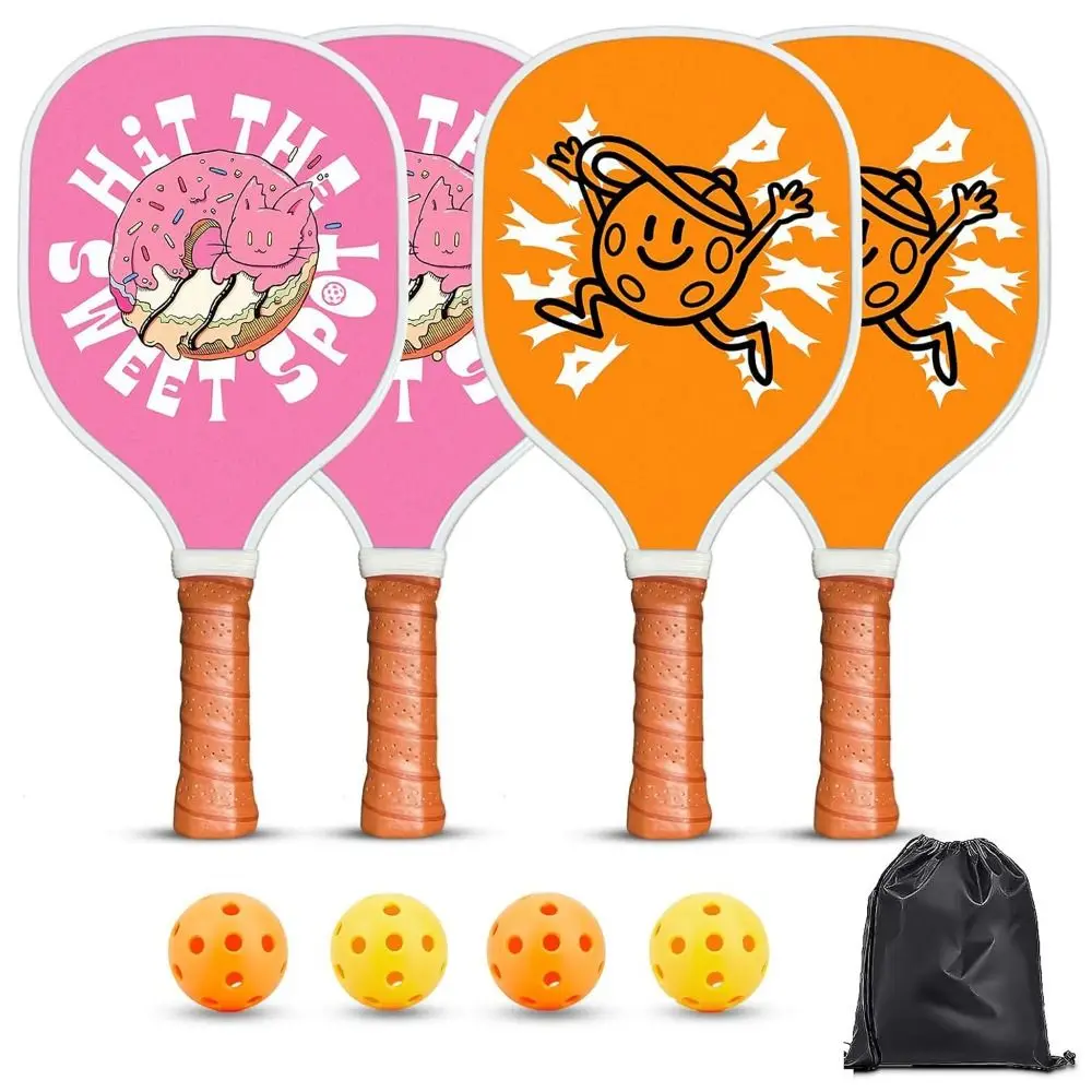 

4Pcs/Set Non-Slip Cushion Grip Pickleball Racket Set 4pcs Pickleball Balls Wooden Pickleball Paddles Ergonomic Design