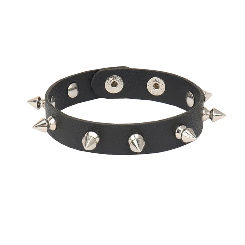 2024 Pu Leather Studded Choker Punk Spike Rivets Wristband Adjustable Bangle 7