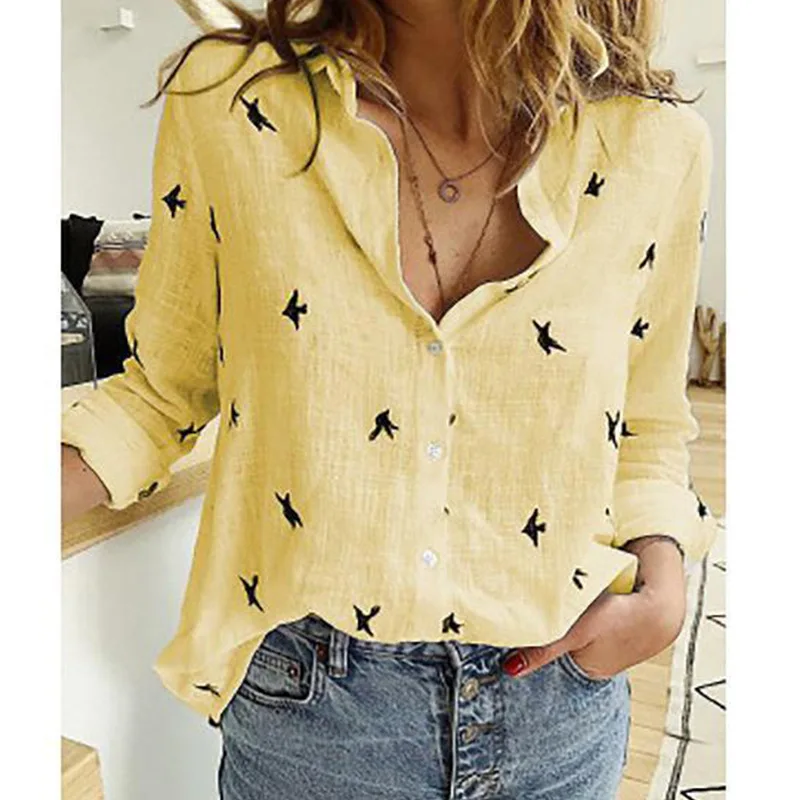 NEw Fashion Womens Cotton Linen Tops Shirt OL Casual Long Sleeve Loose  Blouse #