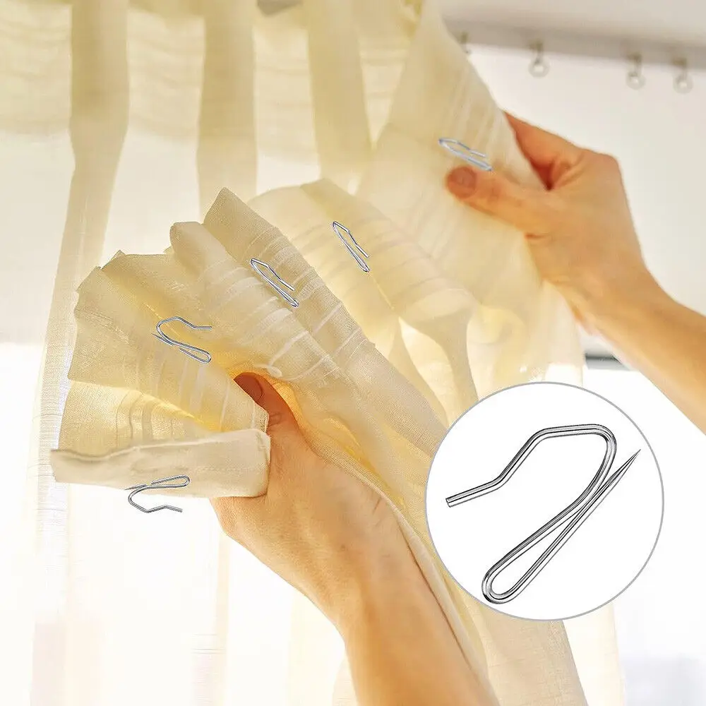 50Set Curtain Gathering Hook Ring Pencil Pleat Metal Gather Hooks Pinch Pleat