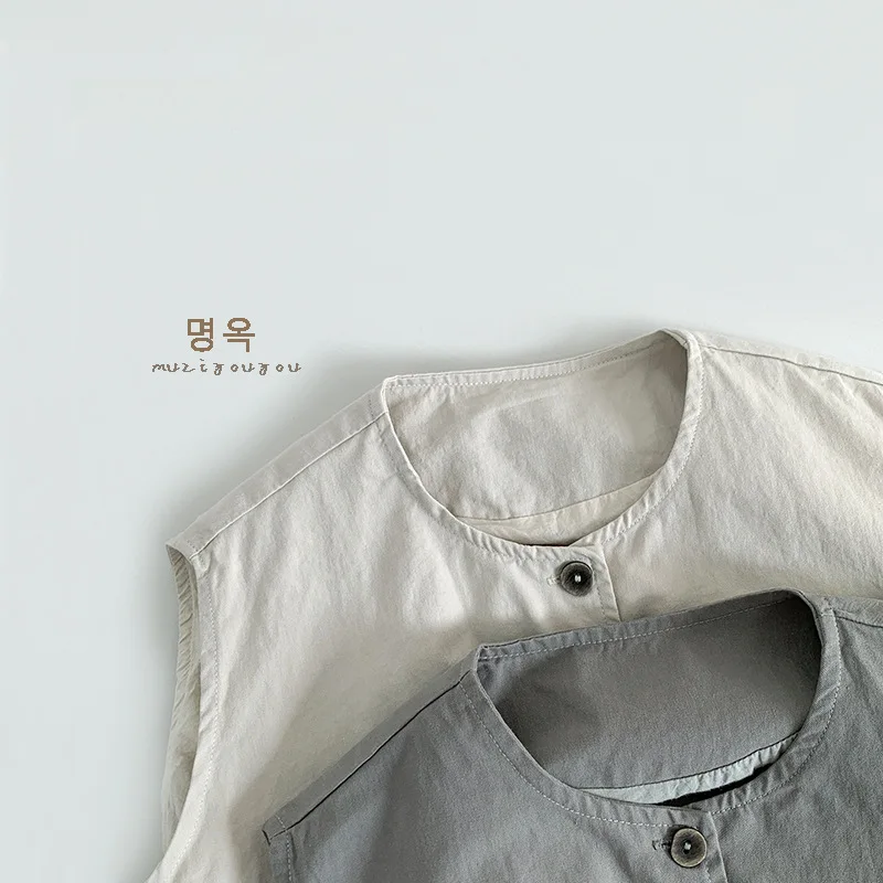 어린이 민소매 조끼 재킷, 단색, 심플, 루즈 조끼, , 여아, 다목적 카디건, 어린이 의류, 2025 용수철 신제품