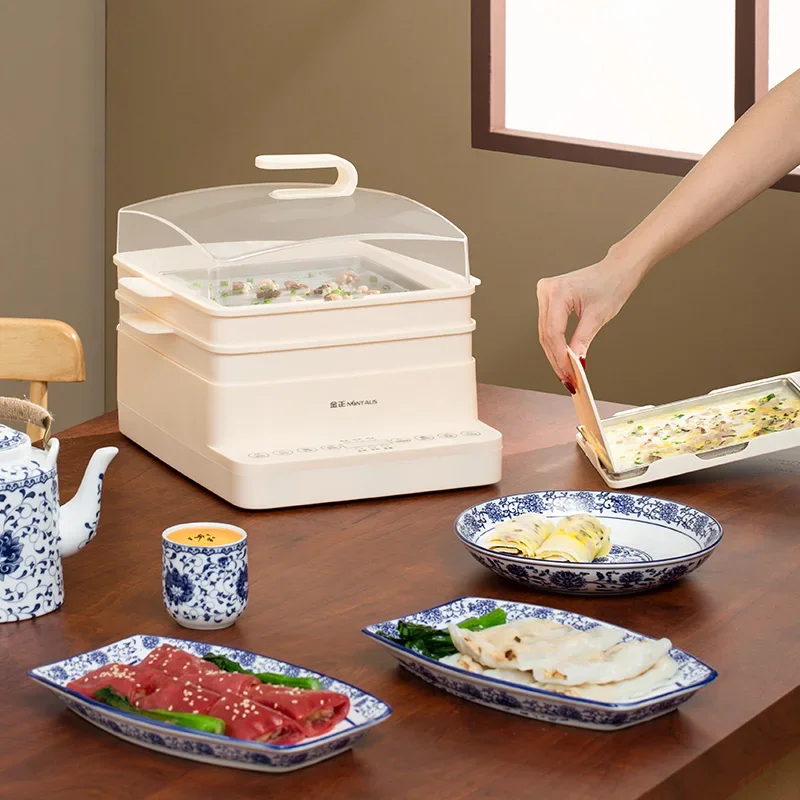 2 Layer Electric Steamer Food Steamer Drawer Type Cooking Machine Intestine Powder Machine White Color Steamed Sausage