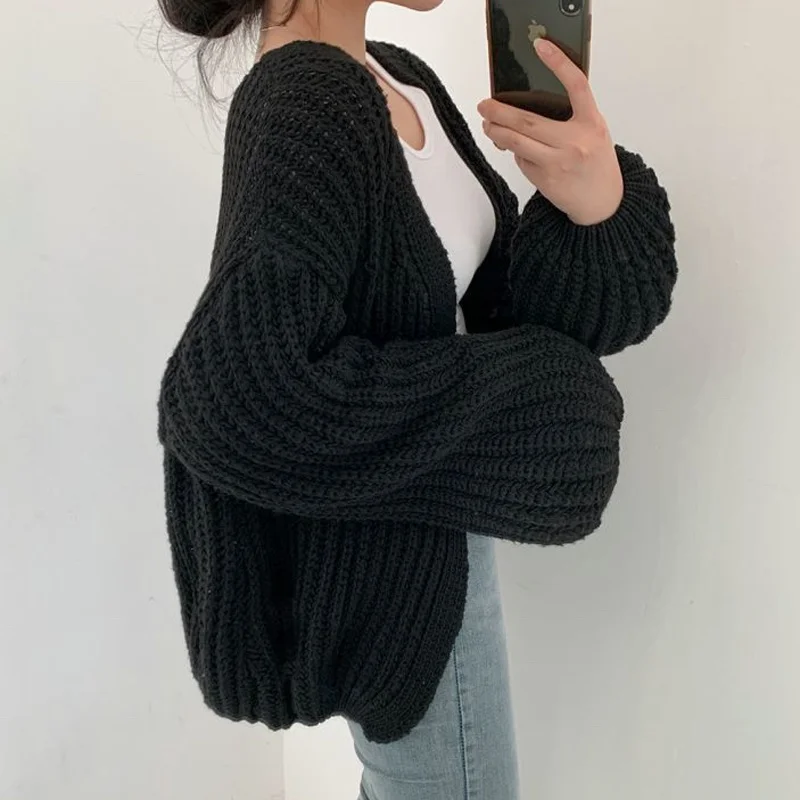 

Sweater Women Cardigan Harajuku Lantern Sleeve Female Casual Korean Fall Streetwear Tops Coat Chic Sweater For Women