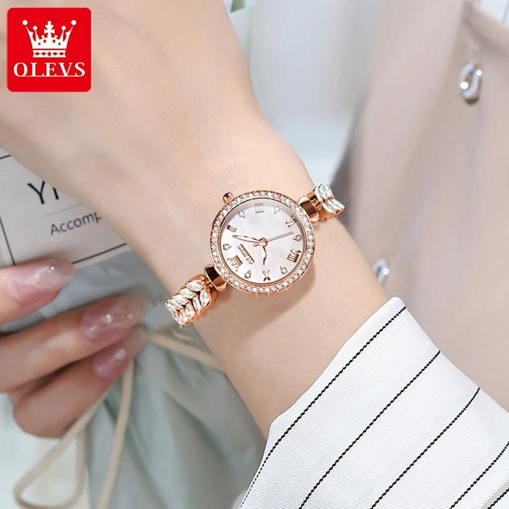 OLEVS 9971 Women's Watches Elegant Fashion Original Wristwatch Waterproof  Fish Bone Strap Luminous Hand Diamond Bezel Reloj 4
