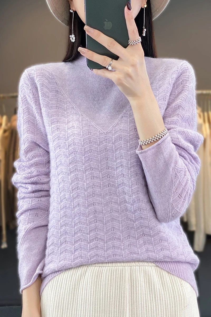 

Smpevrg Autumn Winter Woman's Sweaters Female Pullover Long Sleeve Half Turtleneck Jumper 100% Wool Knitted Tops Clothes Blouse