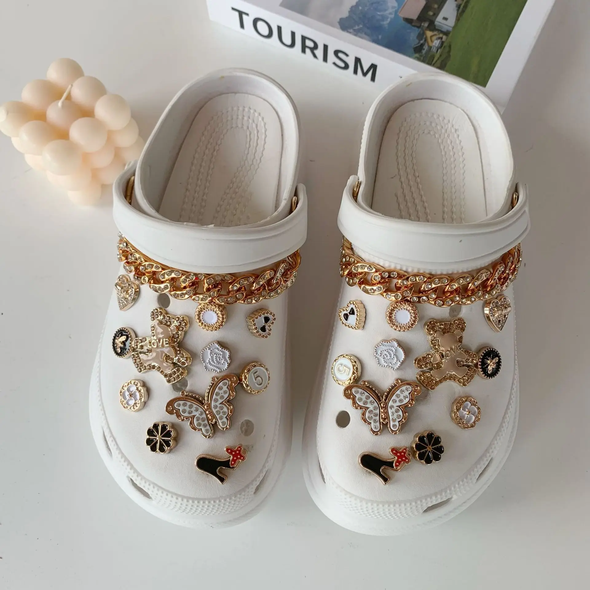 16PCS/Set DIY Pearl Croc Shoes Charms Luxury Bling Chain Shoe Decoration  Buckle For Women Girls Croc Gift Shoelace Accessories