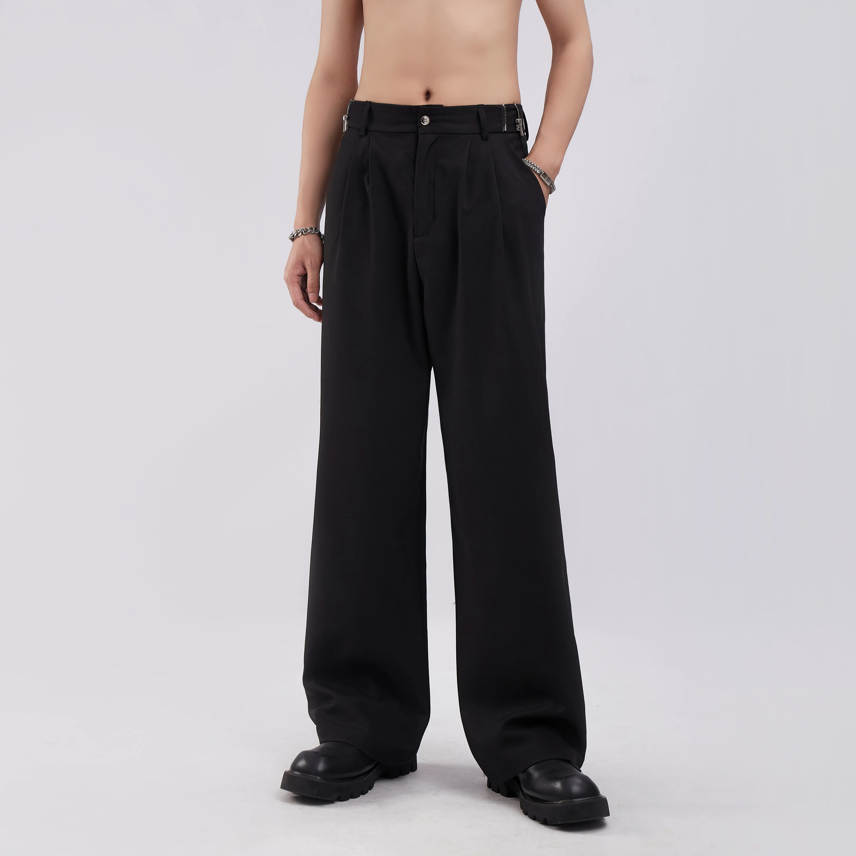 2024 New Design Zipper Wide-leg Trousers Casual Loose Trend Drap Suit Pants Men