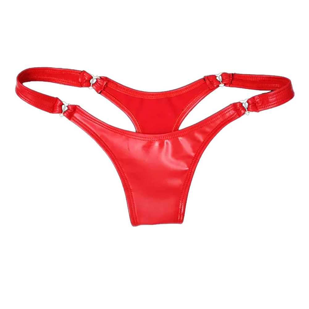 

Sexy Women Shiny PVC Leather G-string Briefs Underwear Low Waist Thong Panties Solid T Back Underpants Bikini Erotic Lingerie