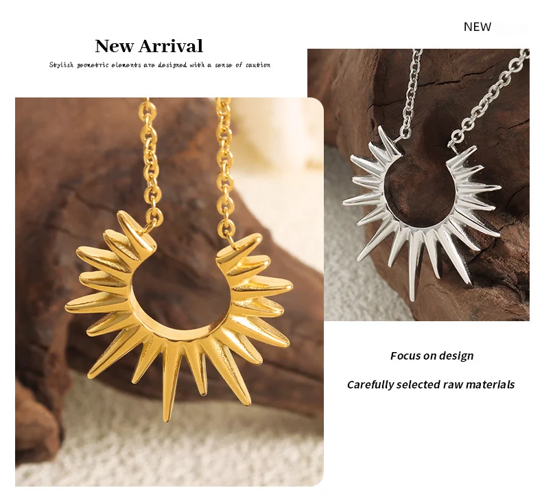 Individuelle Nische und cooler Stil Einzigartiger strahlender Anhänger mit geometrischer Form Modische, einfache und vielseitige vergoldete Halskette aus Titanstahl_voghion.com