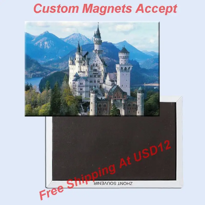 Metal Wrapped Magnets Souvemag Germany Bavarian Fussen New Swan Fort Landscape Tourist Metal Decoration Fridge Magnet 5272