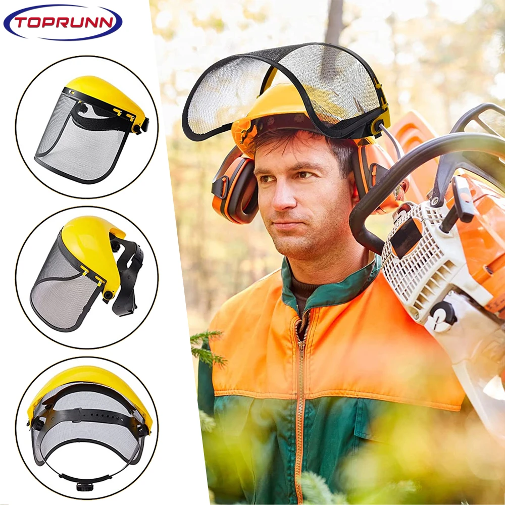 Safety Face Shield with Mesh Visor Protective Mask Full Face Chainsaw Helmet Hat for Trimmer