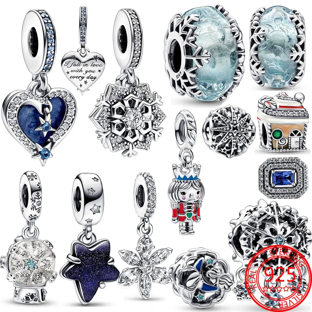 

2022 Winter New Real 925 Sterling Silver Icy Snowflake Drop Charm fit Pandora Charms Bracelet & Bangle Jewelry Christmas Gift
