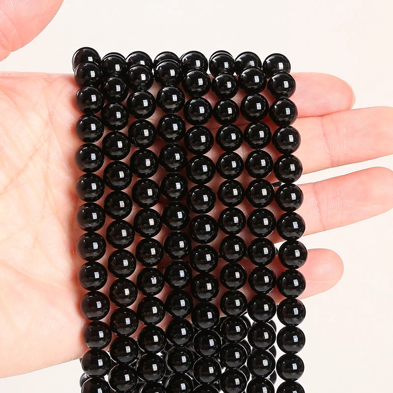 Natural Stone Bead Black Tourmaline Round Loose Spacer Gemstone 4 6 8 10 12mm For Jewelry Making Diy Bracelet Necklace Accessory 6