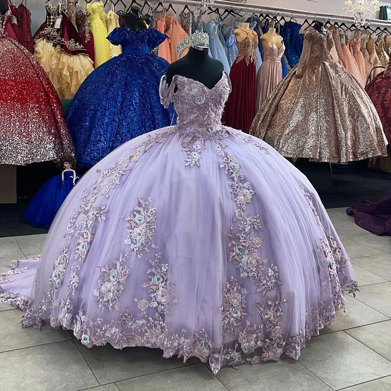 

Purple Quinceanera Dresses Sweet 16 Ball Gown Off The Shoulder Beaded Appliques Pageant Party Princess Dress vestidos de 15 años