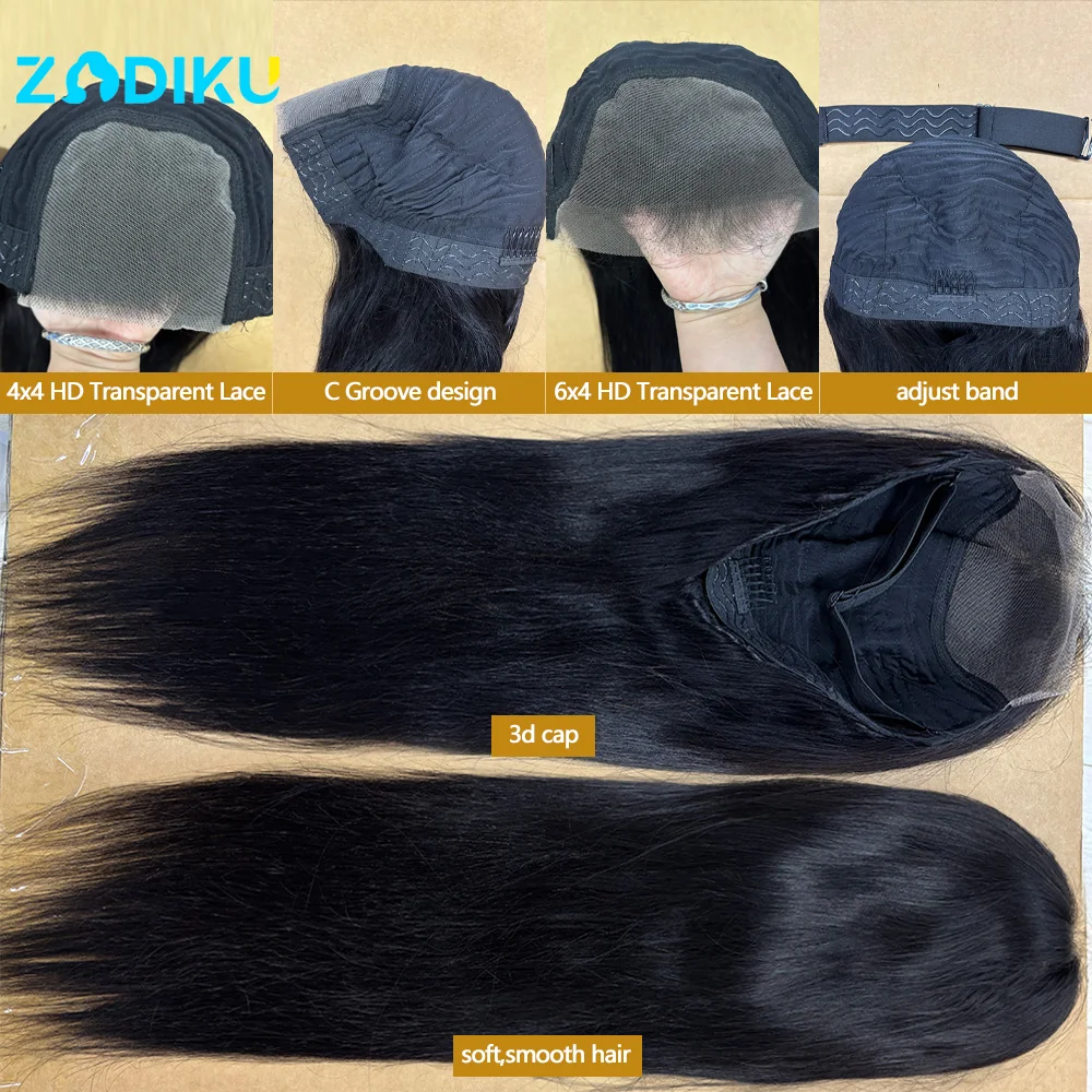 ZIDIKU 30 Zoll kleberfreie Perücken aus Echthaar, sofort tragbar, 100 % brasilianisches Echthaar, glatt, 6X4 4X4 HD-Spitzenperücken im Ausverkauf – Detail 6