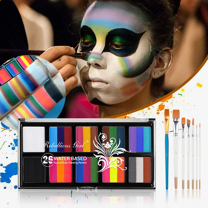 Description Picture 6 of item10-grid 26 color Water-Based Body Paint Palette,Easy-to-Clean Face & Body Paint Palette with Brushes,Body Paint Makeup for Party