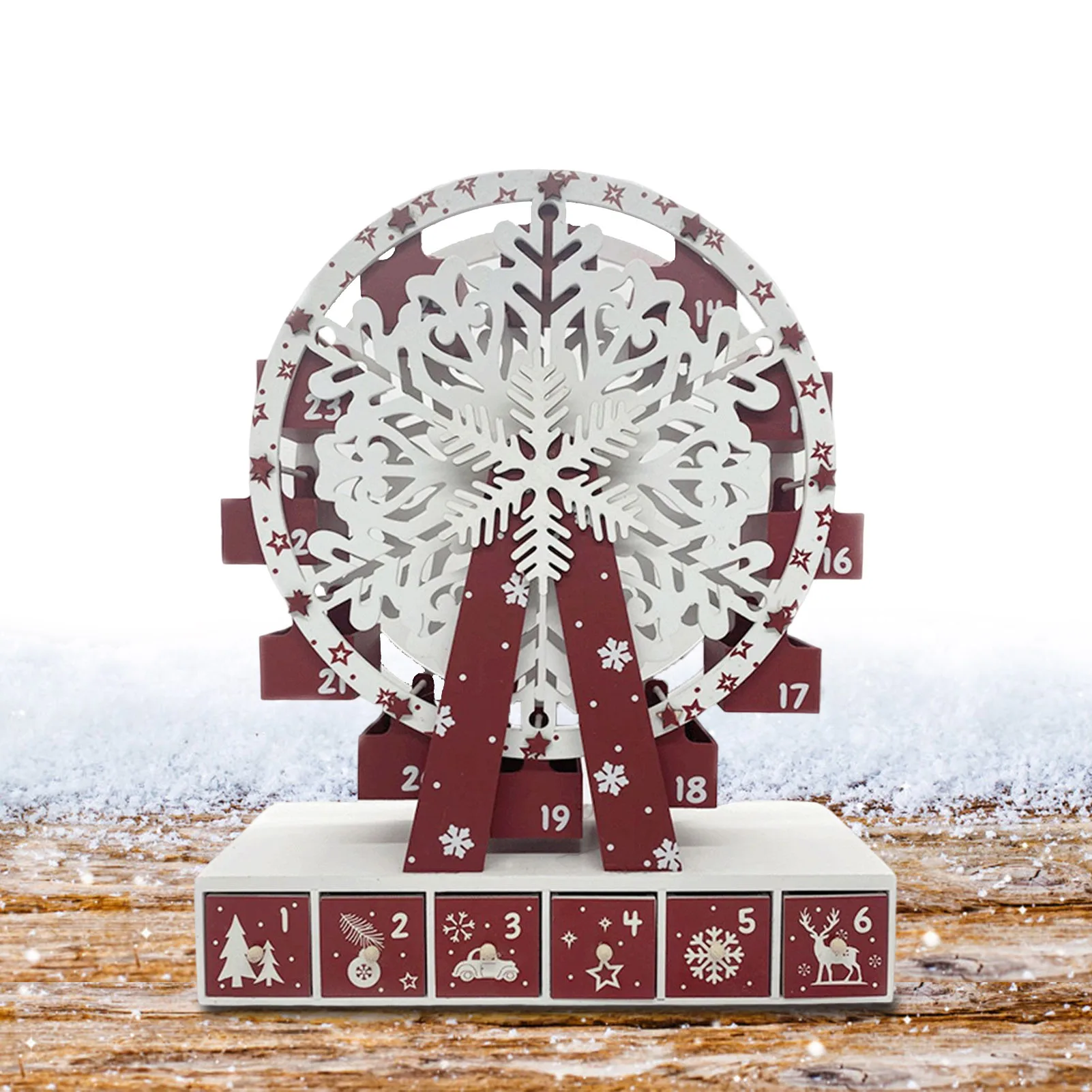 Christmas Wooden Advent Calendar Christmas Countdown Calendar Ferris Wheel Style Ornament with Drawers Christmas Decoration