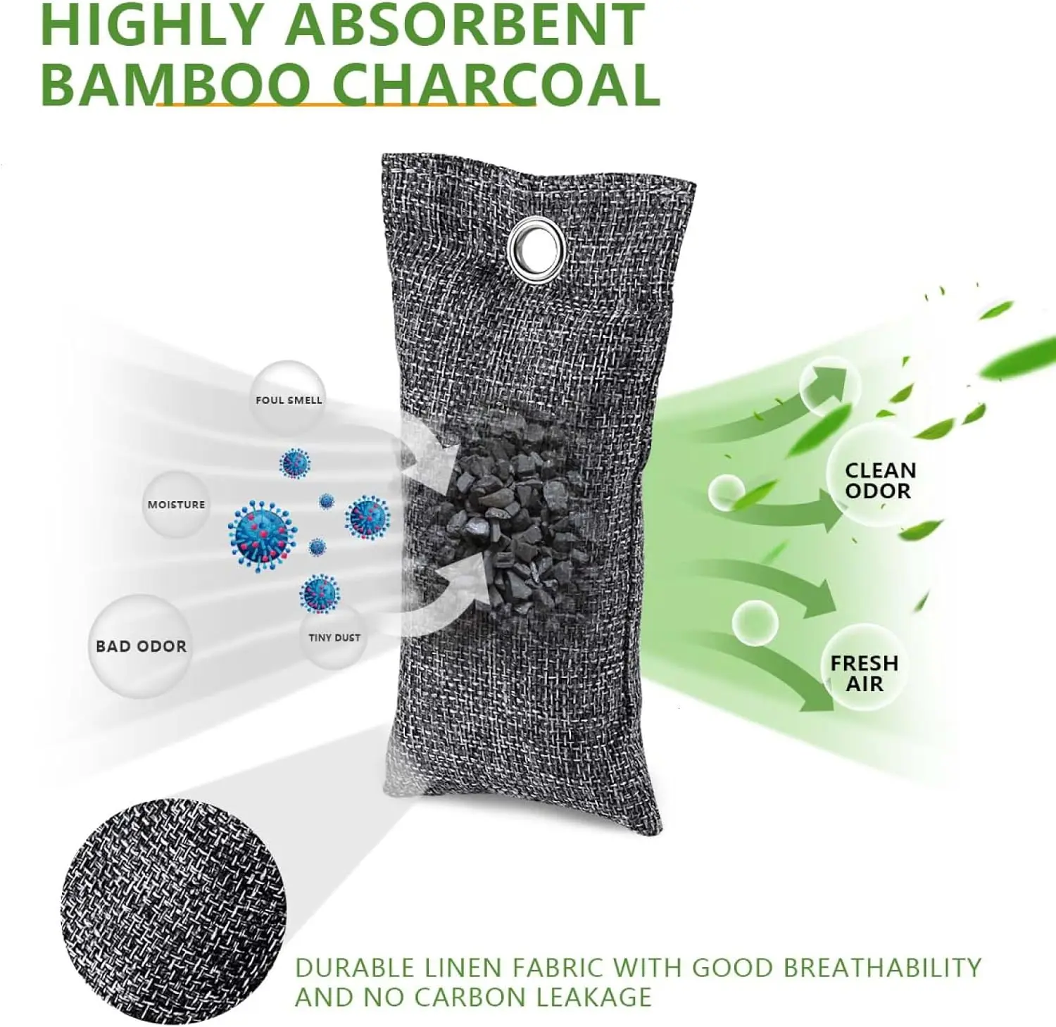 Natural Bamboo Charcoal Air Purifying Bags - Odor Eliminator & Dehumidifier