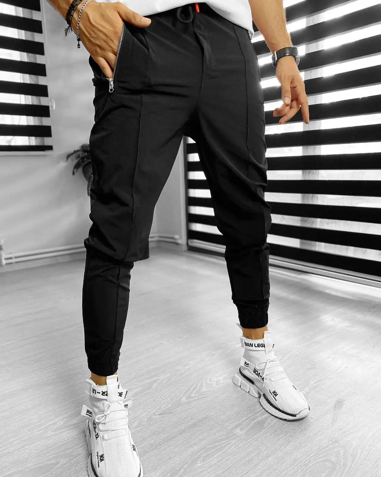 

2023 Casual Trousers Men's Zipper Pocket Thin Breathable Running Exercise Leggings Streetwear Fashion Pants Joggers Fitness Pant