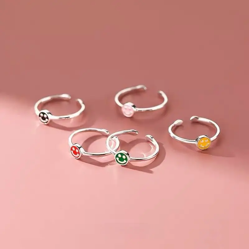 925 Sterling Silver Smile ​Adjustable Rings Wedding Engagement Jewelry For Women Wholesale   Dropshippin 2