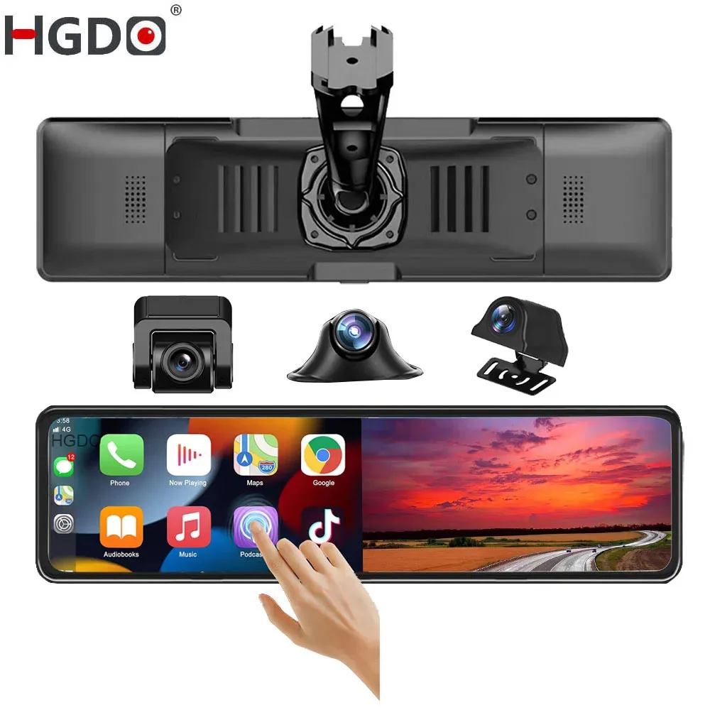 HGDO 2.5K&1080P&1080P Dash Cam 3 in 1 GPS WIFI CarPlay Video Recorder Android Auto Car DVR Front Inside Rear View Mirror Camera