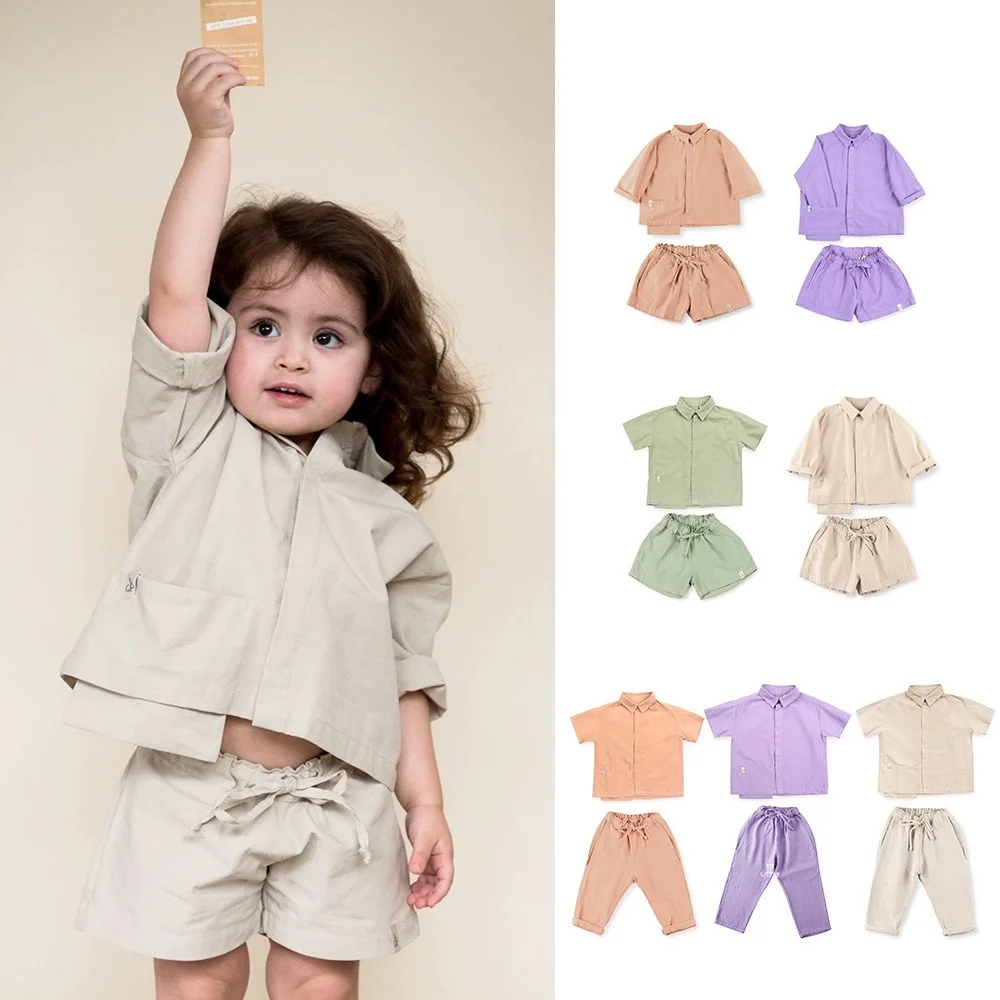 

Kids Clothes T Shirts Shorts For 2023 New Summer Solid Color Cotton Toddler Boys Girls T-Shirts Pants Children Clothes From 2-8Y